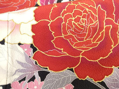 平和屋着物●訪問着 束ね紐枝花文 薔薇 バラ 金彩 正絹 逸品 AABG2736cs