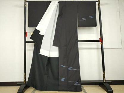 平和屋着物●訪問着 紬地 流水文 正絹 逸品 AABG2732cs