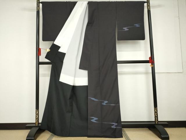 平和屋着物●訪問着 紬地 流水文 正絹 逸品 AABG2732cs