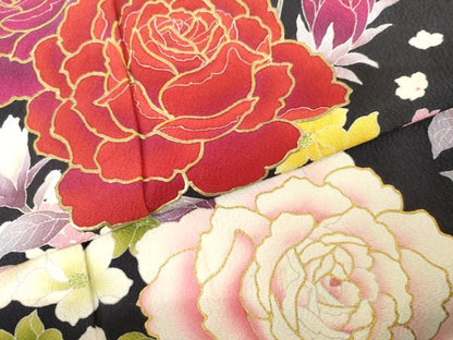 平和屋着物●訪問着 束ね紐枝花文 薔薇 バラ 金彩 正絹 逸品 AABG2736cs