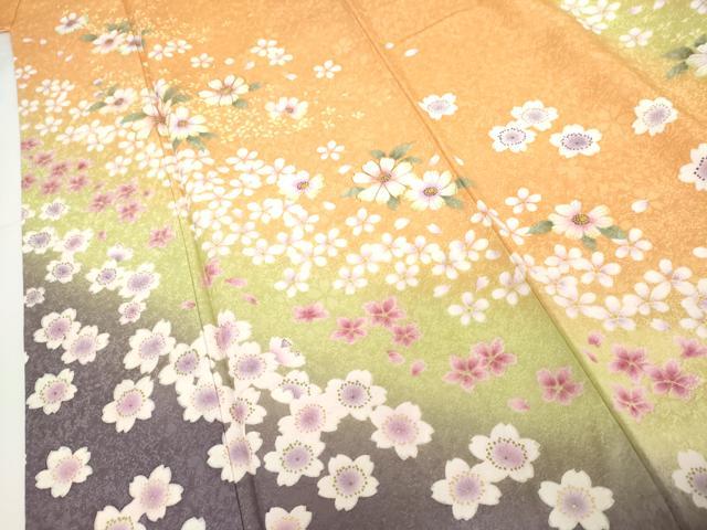 平和屋着物●豪華振袖 駒刺繍 舞花文 暈し染め 金彩 正絹 逸品 AABG2739cs