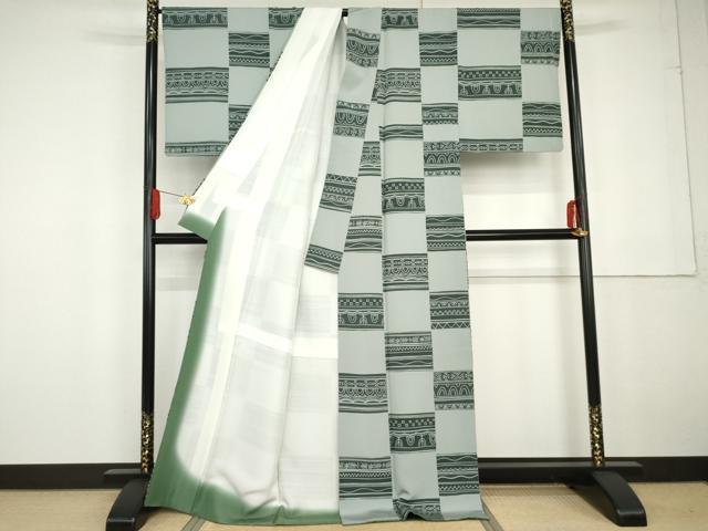 平和屋着物●上質な小紋 幾何学柄 丹後ちりめん 反端付き 正絹 逸品 AABG2738cs