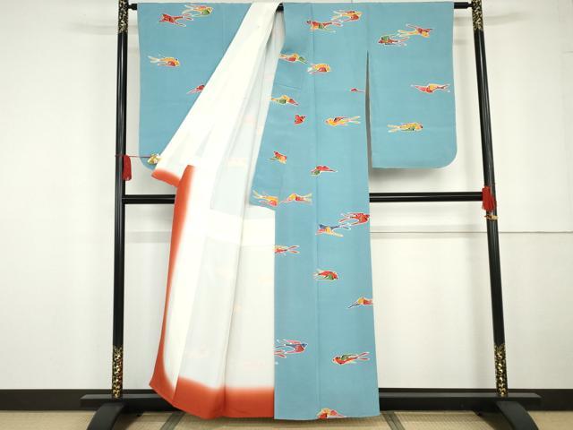 平和屋着物●浦野理一　型染め　小紋　燕　鬼しぼ縮緬　正絹　逸品　AABG2726cs