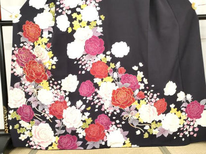 平和屋着物●訪問着 束ね紐枝花文 薔薇 バラ 金彩 正絹 逸品 AABG2736cs