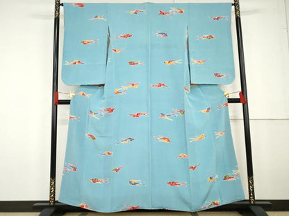 平和屋着物●浦野理一　型染め　小紋　燕　鬼しぼ縮緬　正絹　逸品　AABG2726cs