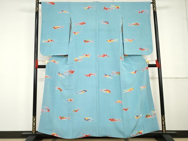 平和屋着物●浦野理一　型染め　小紋　燕　鬼しぼ縮緬　正絹　逸品　AABG2726cs