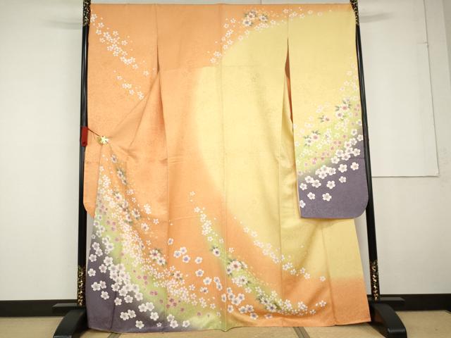 平和屋着物●豪華振袖 駒刺繍 舞花文 暈し染め 金彩 正絹 逸品 AABG2739cs