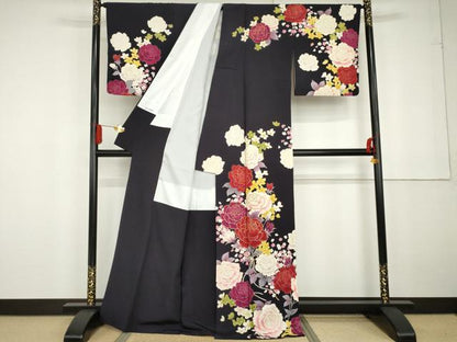 平和屋着物●訪問着 束ね紐枝花文 薔薇 バラ 金彩 正絹 逸品 AABG2736cs