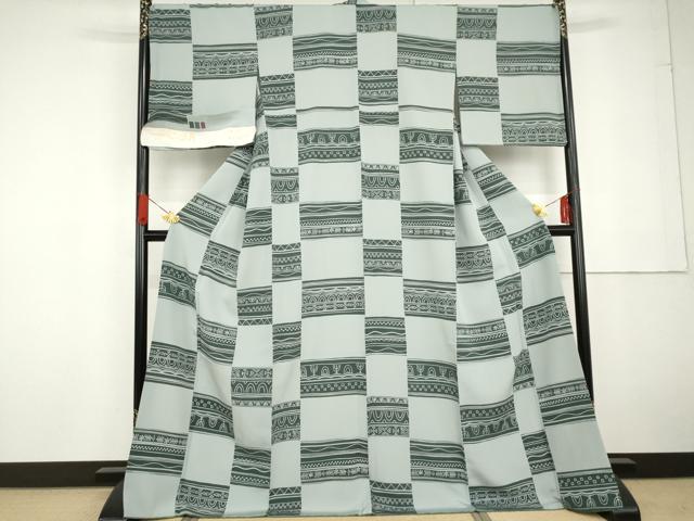 平和屋着物●上質な小紋 幾何学柄 丹後ちりめん 反端付き 正絹 逸品 AABG2738cs