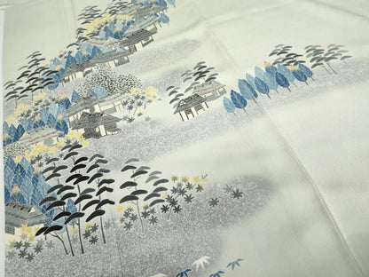 平和屋着物●人間国宝・羽田登喜男 色留袖 風景樹林松文 正絹 逸品 AABG2744cs