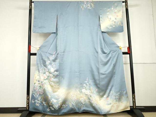 平和屋着物●訪問着 枝花文 暈し染め 金銀彩 正絹 逸品 AABG2745cs