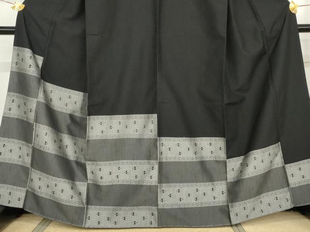 平和屋着物●紬 訪問着 琉球絣 黒地 正絹 逸品 未使用 AABG2760cs