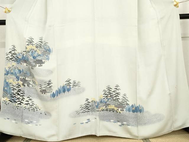 平和屋着物●人間国宝・羽田登喜男 色留袖 風景樹林松文 正絹 逸品 AABG2744cs