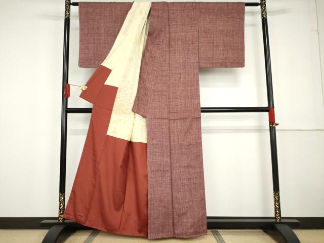 平和屋着物●本場結城紬　重要無形文化財　霞文　奥順謹製　証紙付き　正絹　逸品　AABG2754cs