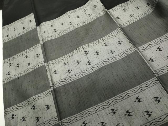 平和屋着物●紬 訪問着 琉球絣 黒地 正絹 逸品 未使用 AABG2760cs