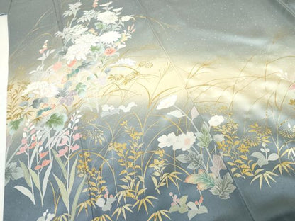 平和屋着物●訪問着 枝花文 暈し染め 金銀彩 正絹 逸品 AABG2745cs