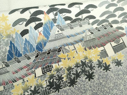 平和屋着物●人間国宝・羽田登喜男 色留袖 風景樹林松文 正絹 逸品 AABG2744cs