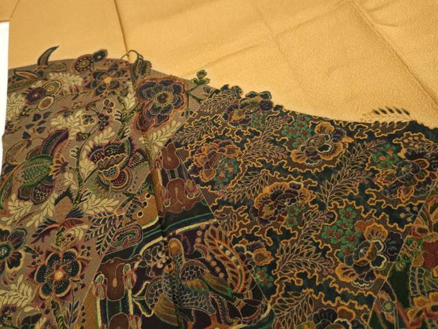 平和屋着物●前田仁仙 仁仙更紗 色留袖 更紗花鳥文 正絹 逸品 AABG2758cs