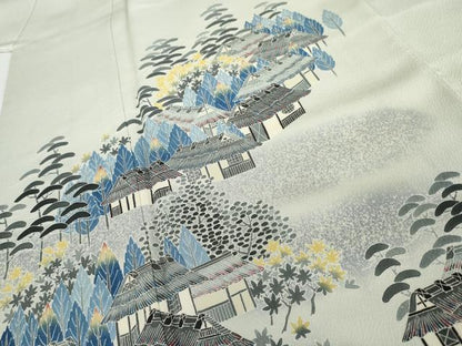 平和屋着物●人間国宝・羽田登喜男 色留袖 風景樹林松文 正絹 逸品 AABG2744cs