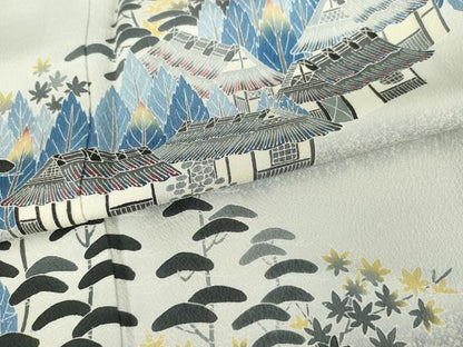 平和屋着物●人間国宝・羽田登喜男 色留袖 風景樹林松文 正絹 逸品 AABG2744cs