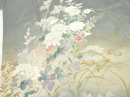 平和屋着物●訪問着 枝花文 暈し染め 金銀彩 正絹 逸品 AABG2745cs