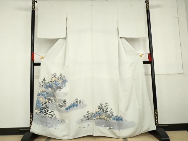 平和屋着物●人間国宝・羽田登喜男 色留袖 風景樹林松文 正絹 逸品 AABG2744cs