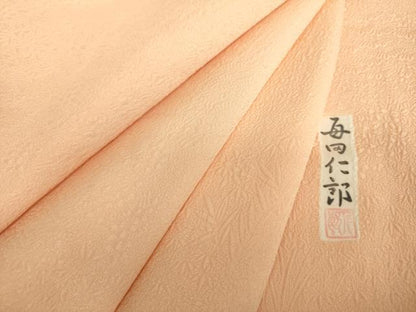 平和屋着物●本加賀友禅作家 毎田仁郎監修 色無地 草花地紋 赤行為 正絹 逸品 未使用 DABB4743ps
