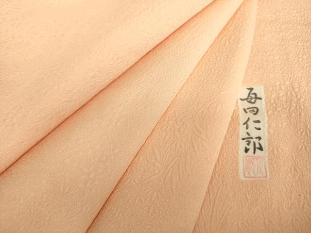 平和屋着物●本加賀友禅作家 毎田仁郎監修 色無地 草花地紋 赤行為 正絹 逸品 未使用 DABB4743ps