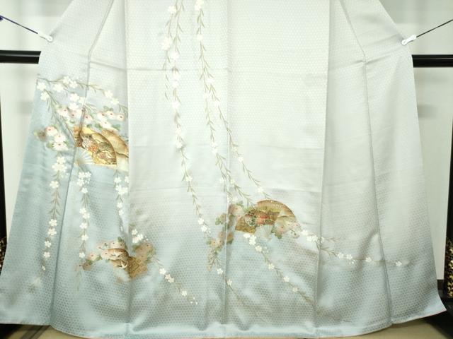 平和屋着物●訪問着　駒刺繍　扇面飛鶴花文　暈し染め　金銀彩　正絹　逸品　DABB4746ps