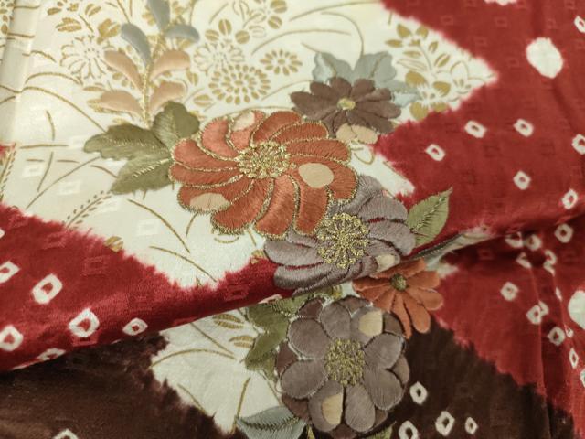 平和屋着物●訪問着　総絞り　刺繍　松皮菱　辻が花　金彩　正絹　逸品　DABB4747ps 平和屋着物○訪問着 総絞り 刺繍 松皮菱 辻が花 金彩 正絹 逸品