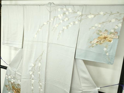 平和屋着物●訪問着　駒刺繍　扇面飛鶴花文　暈し染め　金銀彩　正絹　逸品　DABB4746ps