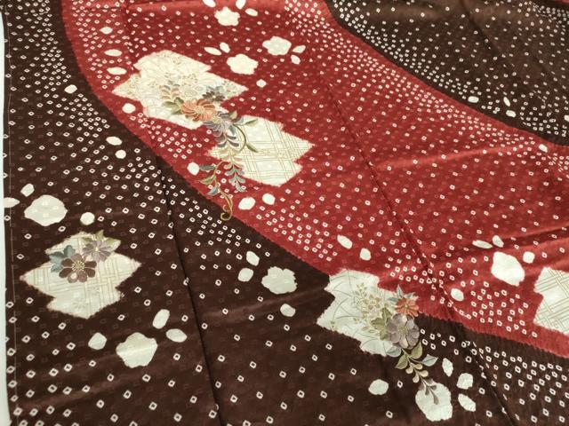 平和屋着物●訪問着　総絞り　刺繍　松皮菱　辻が花　金彩　正絹　逸品　DABB4747ps 平和屋着物○訪問着 総絞り 刺繍 松皮菱 辻が花 金彩 正絹 逸品