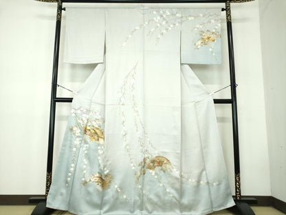 平和屋着物●訪問着　駒刺繍　扇面飛鶴花文　暈し染め　金銀彩　正絹　逸品　DABB4746ps