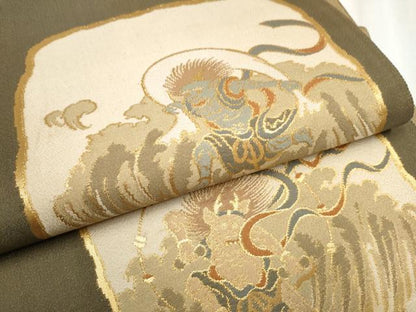 平和屋着物●六通柄袋帯　風神雷神　金糸　正絹　逸品　CABD5641hy