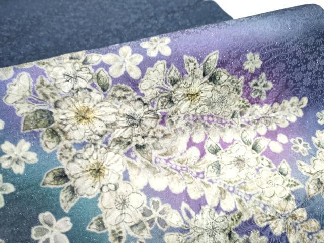 平和屋着物●太鼓柄袋帯　絞り　舞桜文　銀通し地　正絹　逸品　CABD5643hy