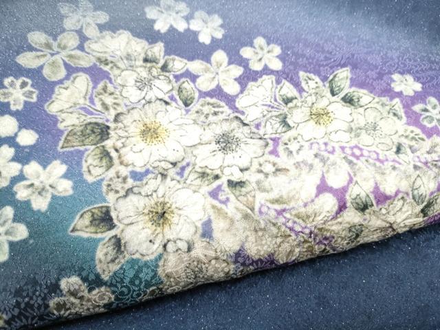 平和屋着物●太鼓柄袋帯　絞り　舞桜文　銀通し地　正絹　逸品　CABD5643hy