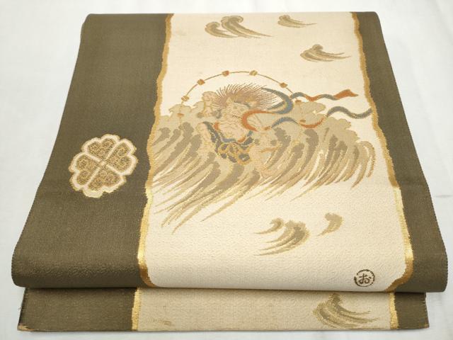 平和屋着物●六通柄袋帯　風神雷神　金糸　正絹　逸品　CABD5641hy