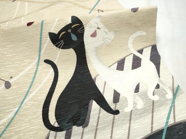 平和屋着物●全通柄　京袋帯　WAKKA　ワッカ　猫　ピアノ　音符　正絹　逸品　CABD5649hy