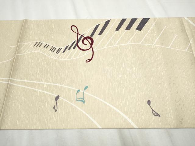 平和屋着物●全通柄　京袋帯　WAKKA　ワッカ　猫　ピアノ　音符　正絹　逸品　CABD5649hy