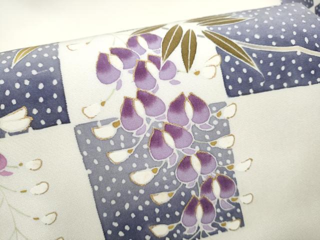 平和屋着物●塩瀬　九寸名古屋帯　藤花房　花鳥文　証紙付き　正絹　逸品　CABD5674hy
