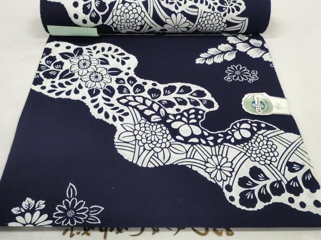 平和屋着物＊夏物 浴衣 反物 着尺 東京本染 道長花文 綿 未使用 DABC1359zzz