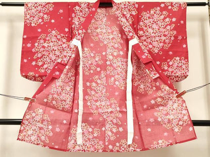 平和屋着物∴夏物 綿紅梅 浴衣 女の子 ３歳 花尽くし 綿 逸品 DABA3998ma
