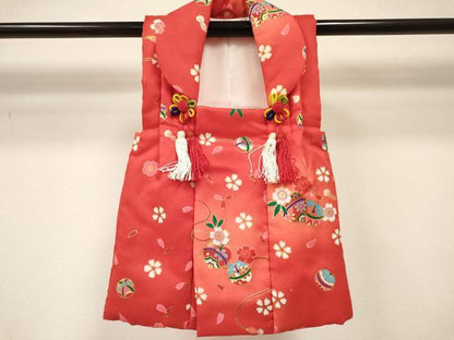 平和屋着物[]七五三　女の子　３歳　祝着　三つ身　長襦袢(単衣・半衿刺繍)・被布セット　鈴花文　暈し染め　金彩　DABA3970ma