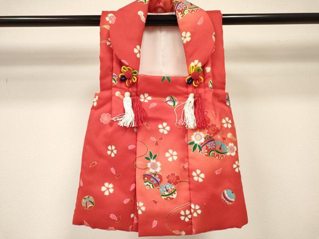 平和屋着物[]七五三　女の子　３歳　祝着　三つ身　長襦袢(単衣・半衿刺繍)・被布セット　鈴花文　暈し染め　金彩　DABA3970ma