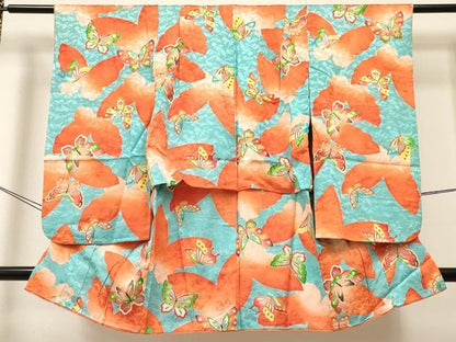 平和屋着物[]七五三　女の子　３歳　祝着　三つ身　舞蝶文　金彩　逸品　DABA3977ma