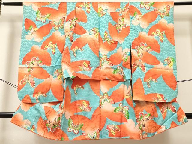 平和屋着物[]七五三　女の子　３歳　祝着　三つ身　舞蝶文　金彩　逸品　DABA3977ma