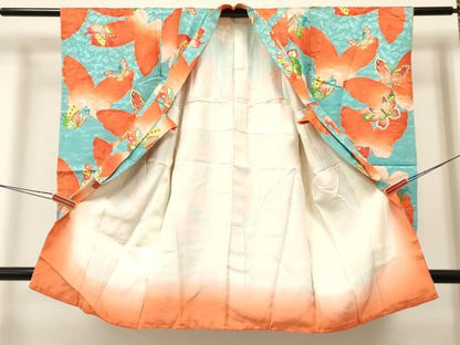 平和屋着物[]七五三　女の子　３歳　祝着　三つ身　舞蝶文　金彩　逸品　DABA3977ma