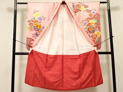 平和屋着物[]七五三　女の子　７歳　祝着　四つ身　流水鞠花文　金彩　DABA3985ma