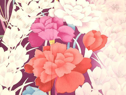 平和屋着物[]七五三　女の子　７歳　祝着　四つ身　草花文　暈し染め　銀彩　逸品　DABA3987ma