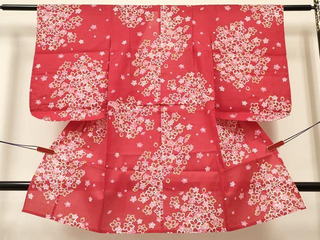 平和屋着物∴夏物 綿紅梅 浴衣 女の子 ３歳 花尽くし 綿 逸品 DABA3998ma